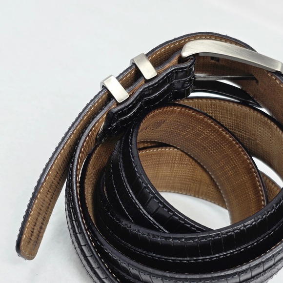 Mezlan Mens Belt Sz 48 Black Leather 8700/35 Brushed Silver Spain Big & Tall - Picture 16 of 16